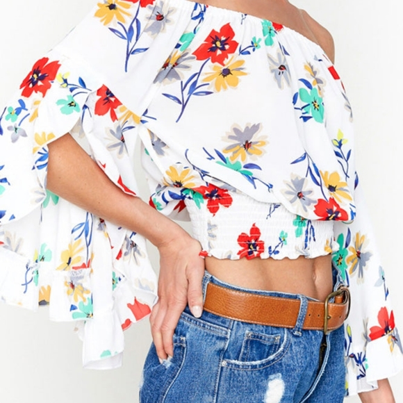 HAYDEN Los Angeles Floral Tropical Crop Top - Picture 2 of 3